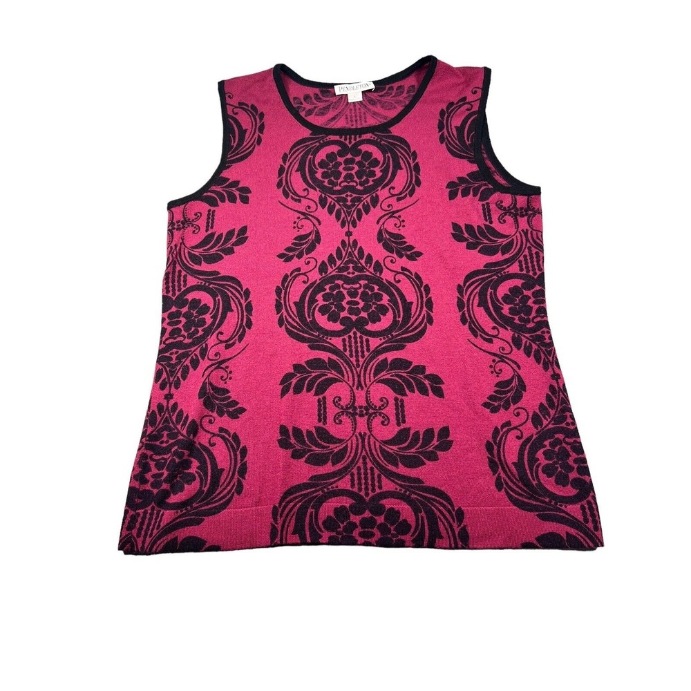 Pendleton Merino Wool Sweater Shirt Sleeveless Diamond Women’s‎ Large Burgundy